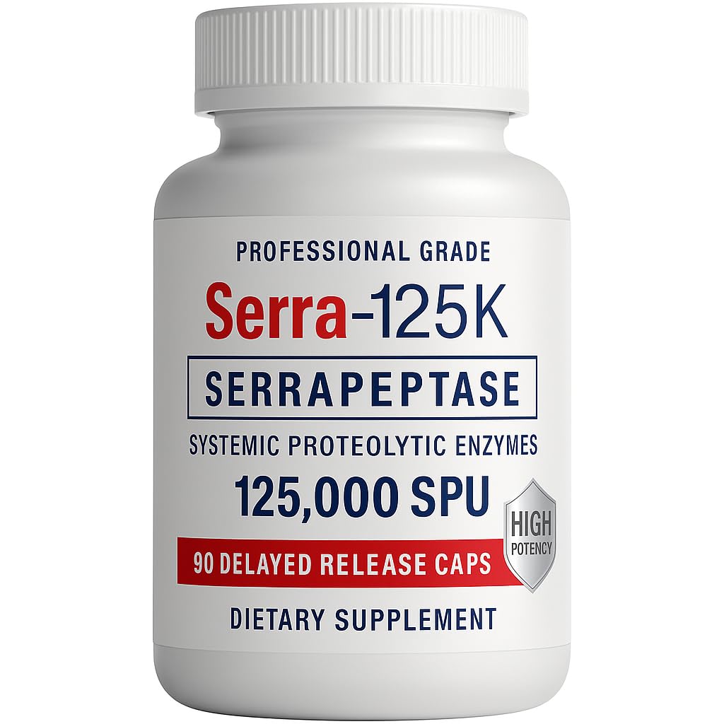 Serra-125k תוספת כוח Serrapeptase 125,000 SPU, 90 קפסולות טבעוניות, נדחה, Enzymes מערכתית, תומך סינבוסים בריאים מערכת החיסון בריאה, Non-GMO ו- All-Naturalalalal-Naturalalal.
