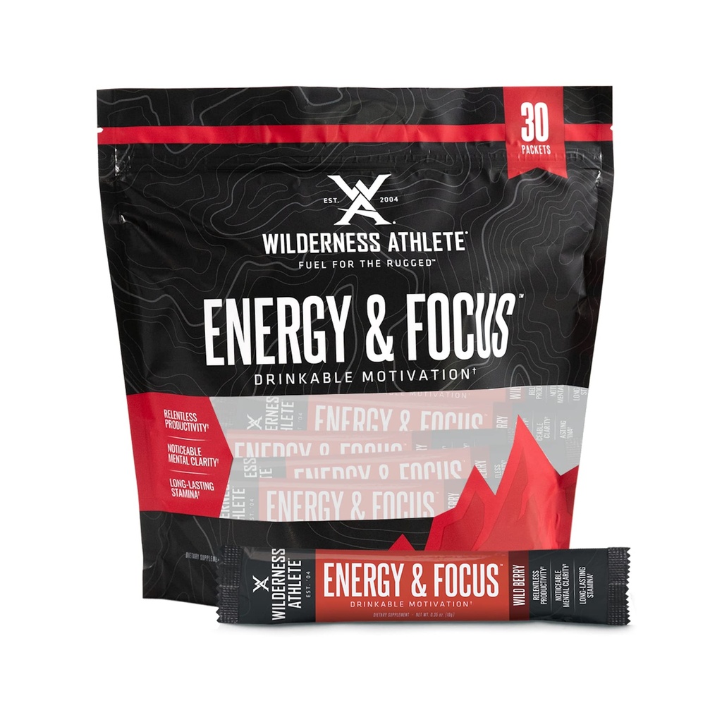 Wilderness Athlete - Energy & Focus | Energy Booster for Women & Men - משקאות אנרגיה לערבב עם קפאין טבעי - דלת פחמימות, אפס משקאות אנרגיה אבקת - 30 מנות משקאות אנרגיה (Wild ברי)