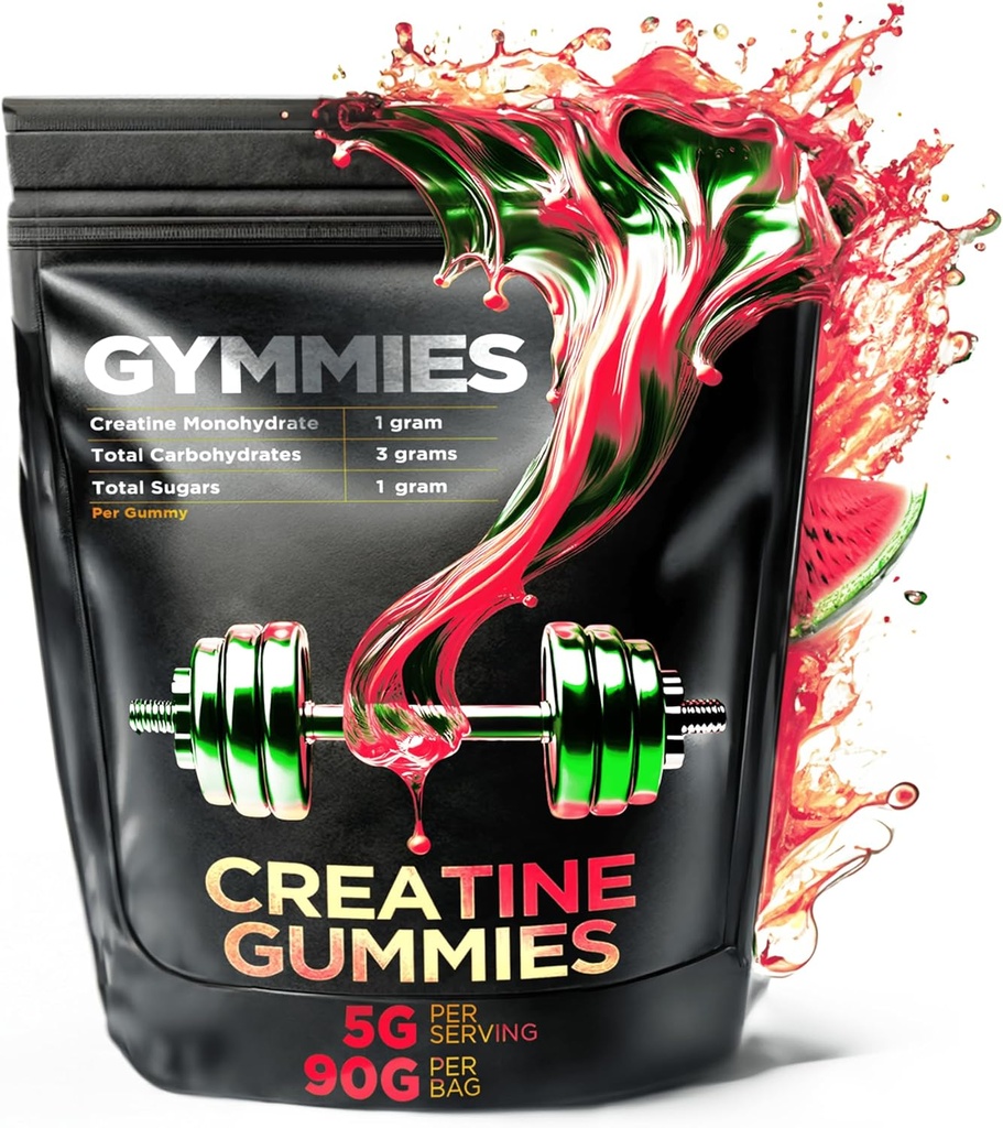 Creatine Monohydrate Gummies - גידול שרירים, ביצועים, סיום - 5 גרמתי קריאטין לשרת - טבעוני, non-GMO, Gluten-Free, Made in USA - 90ct (90 Count, Watermelon)