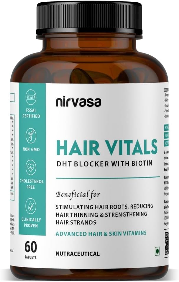 Hair Vitals DHT Blocker עם טבליות ביוטין עם Beta-Sitosterol & Sting Nettle Root Extract; ויטמין שיער לגברים ונשים - 60 טבליות
