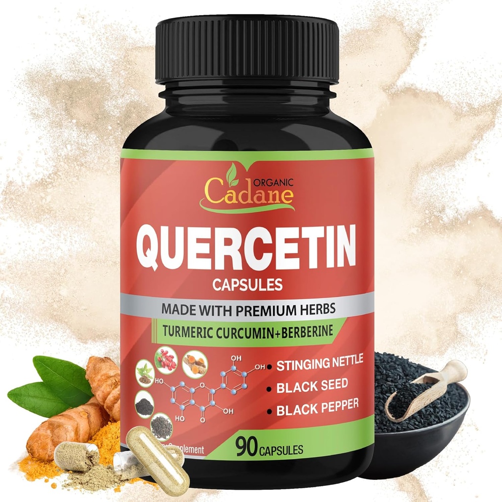קדן Quercetin לחלץ קפסולות, 90capsules, 3 חודשים אספקה עם Quercetin, Turmeric Curcumin, Berberine, Nettle, Black Seed אבקת, Black Pepper.