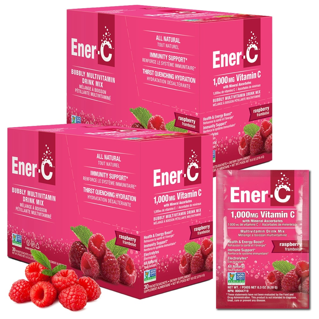 Ener-C Multivitamin Drink Mix - ויטמין Packets for Water, Electrolytes אבקת Packets, ויטמין Drink Mix, hydrotion נוזל Mix, Immune Booster למבוגרים, אנרגיה בריאה - Raspberry, 60 Count