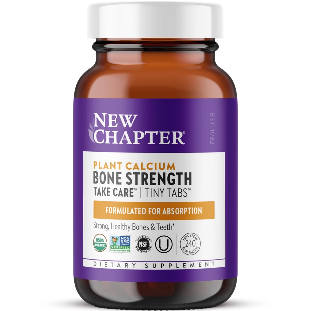 New Chapter Calcium תוסף - Bone Power Tiny Tabs Plant-based USDA אורגני Calcium עם Magnesium, ויטמין D3+K2, עבור Bone Health & Joint Mobility, Heart Support, 905 מ"ג מנה - 240 Tabs זעירים