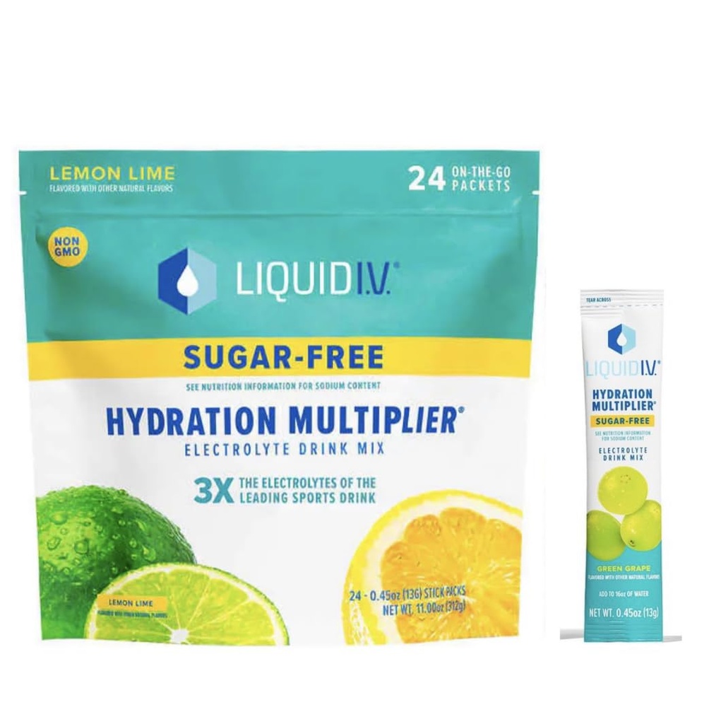 נוזל I.V. Sugar-Free hydrotion Multiplier - לימון Lime - אבקת hydrotion Packets, Electrolyte Drink, Easy Open Single-משרתת Sticking non-GMO 24 Sticks + 1-0.45 סוכר ירוק ללא סוכר