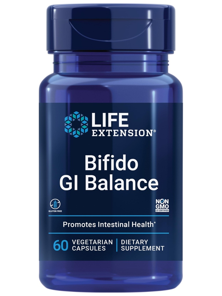 תוחלת החיים Bifido GI Balance, פרוביוטיקה, Bifidobacterium longum BB536® (2 מיליארד CFU), תמיכה בריאות Gut & Digestive Health, Gluten-Free, non-GMO, Vegetarian, 60 קפסולות
