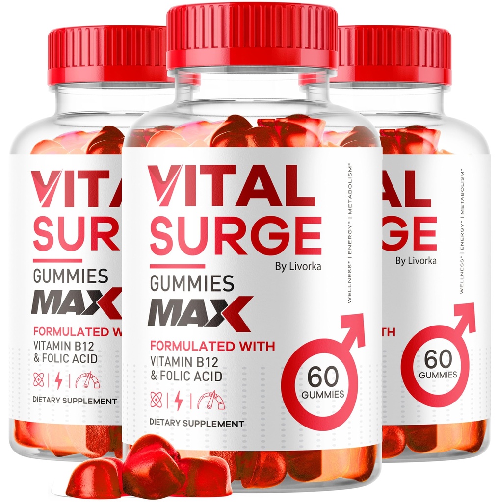 (3 Pack) Vital Surge - Vital Surge for Men Gummies, Vital Vita Surge Max כוח מקסימלי 1050 MG, VitalSurge תוספת תמיכה חניכיים מתקדמות פורמולה, Premium Gomitas (180 חניכיים)