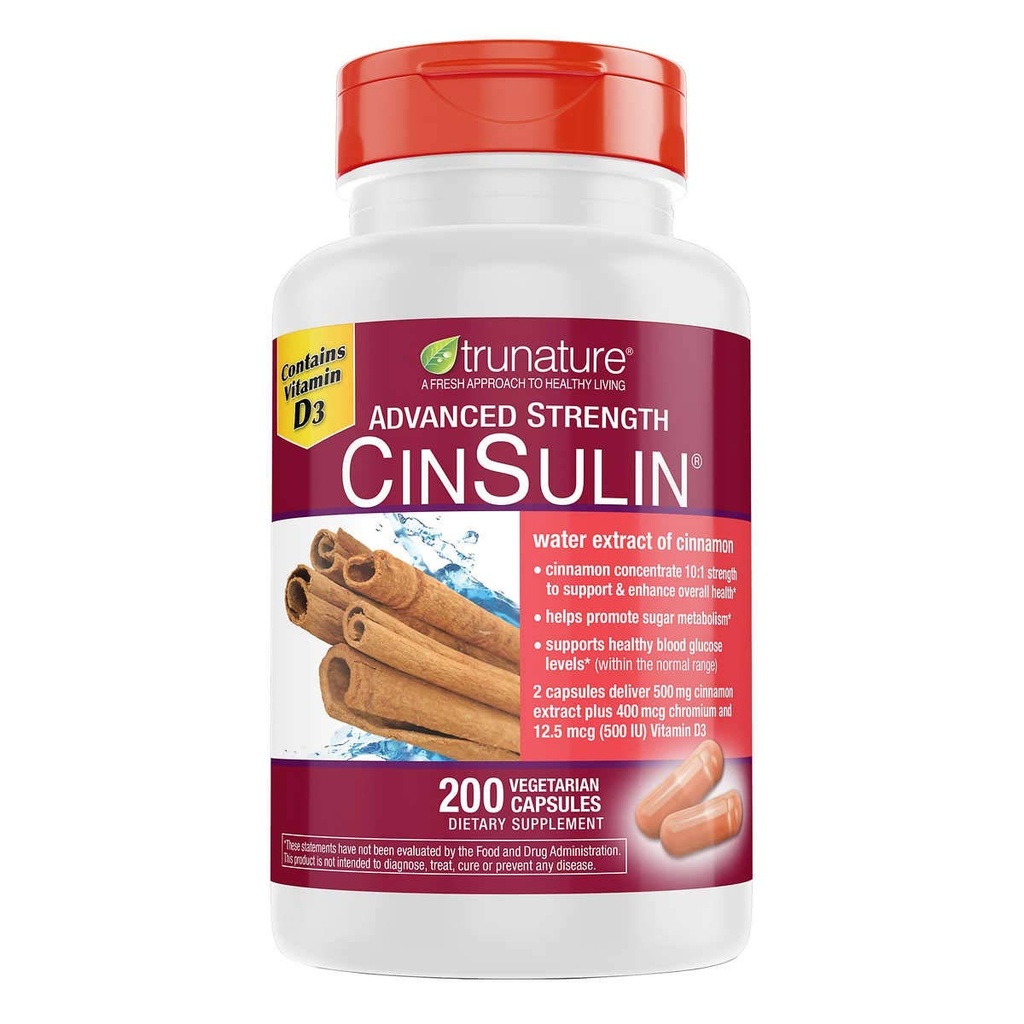 כוח מתקדם Cin Sulin 500 מ"ג, 200 קפסולות צמחוניות (2 Pack)