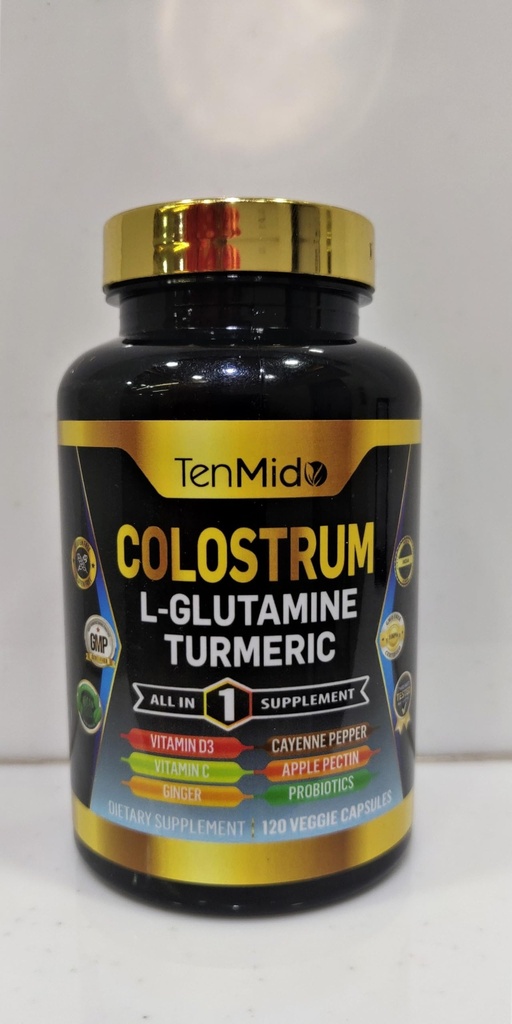 תוסף Colostrum - 10in1 פורמולה - בשילוב עם L- Glutamine, Turmeric, Cayenne Pepper, Apple Pectin, Probiotics, ג'ינג'ר, ועוד - בריאות עיכול, תמיכה Immune - 120 קפסולות