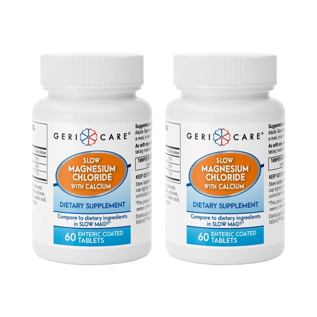 גרניקה איטית מגנזיום Chloride | Calcium Tablets by Geri-Care | תוספי תזונה | 60 Countבק (Pack of 2)