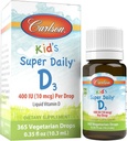 קרלסון - Super Daily D3, Kids ויטמין D טיפות, 400 IU (10 mcg) ל Drop, Heart Health, Immune Support, Vegetarian, Yellow D טיפות, Unflavored, 365 טיפות