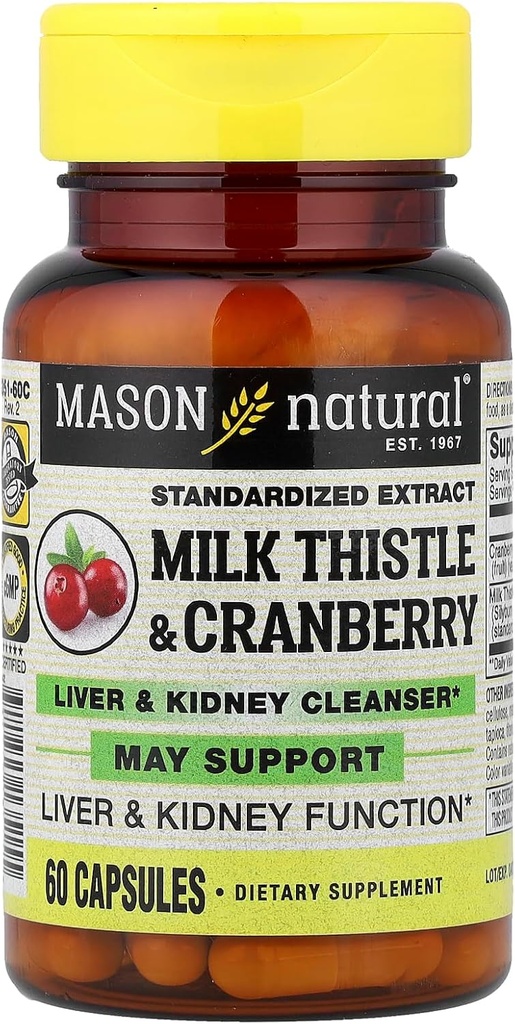 מייסון ויטמינים חלב Thistle / Cranberry Liver ו Kidney ניקוי קפסולות, 60 הרוזן