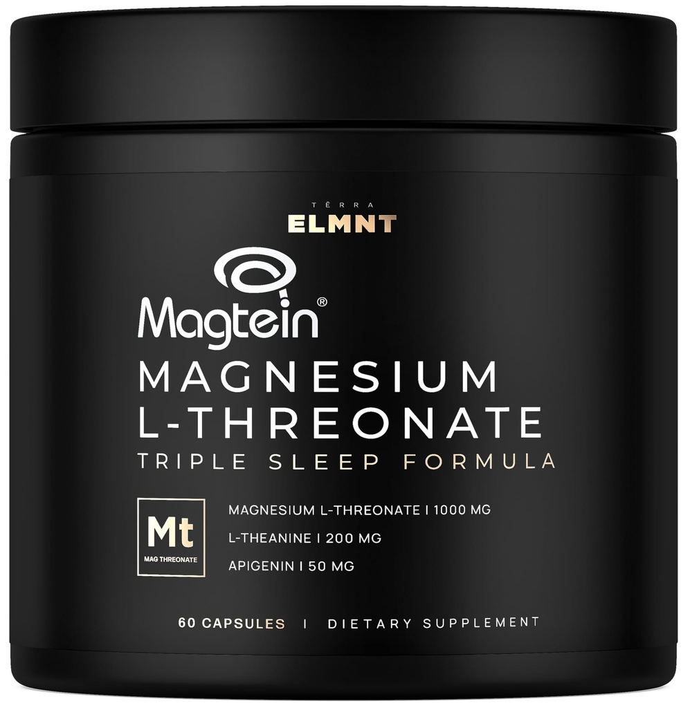 ELMNT Triple Sleep Magnesium Threonate w. Apigenin, Theanine & Magtein Magnesium L-Threonate - High Absorption Magnesium תוספת קפסולות לגברים ונשים אבקת מגנזיום