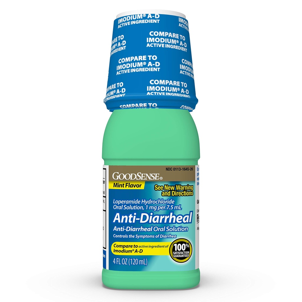 Good Sense Anti-Diarrheal Medicine, Loperamide hydrochloride אוראלי פתרון, 1 מ"ג ל 7.5 mL, Mint, 4 Fl Oz