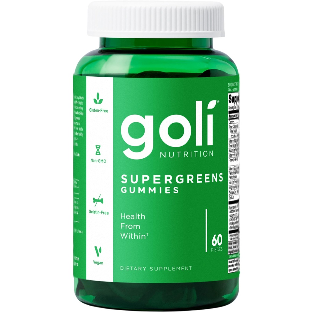 Goli Super Green ויטמין Gummy - 60 Count - ויטמינים ומינרלים חיוניים - מבוסס צמחים, טבעוני, Gluten-Free & Gelatin חינם - בריאות מבפנים, Pack של 1