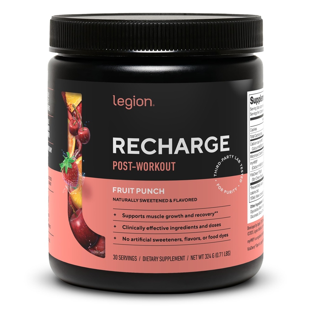 LEGION recharge Post Workout תוסף - כל שריר טבעי בונה & Recovery לשתות עם Micronized Creatine Monohydrate. באופן טבעי מתוק ומשופר, בטוח ובריא (Fruit Punch, 30 משרתים)