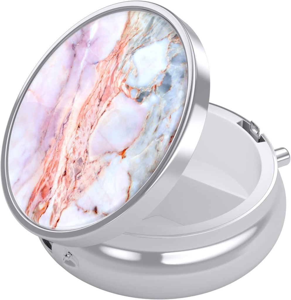 Nipichsha Pill Box, Small Pill Case for Purse & Pocket, Cool Travel Medicineer, Portable Medicine Container Holder to Hold ויטמינים, תרופות, שמן דגים ותוספים, Marble Pink