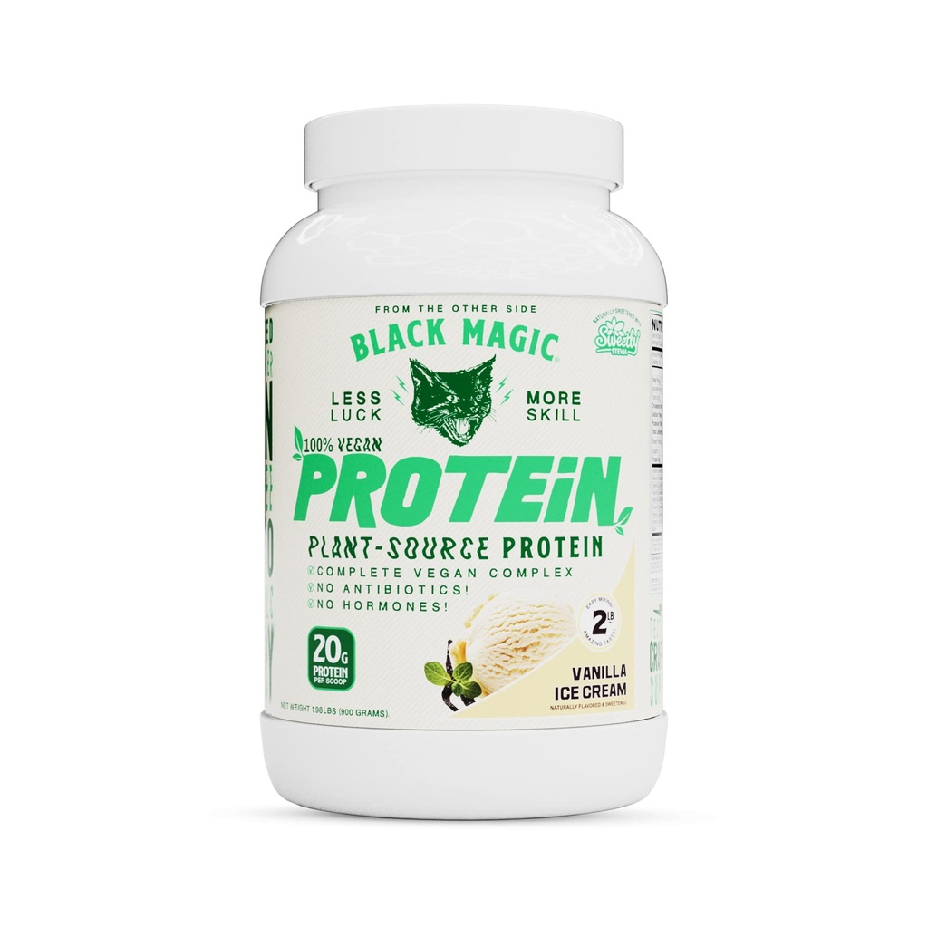 Black Magic Plant-Source 100% חלבון טבעוני - Keto, Low Sugar, Milk Free Protein - Pre/Post Workout - Vanilla Ice Cream - 20 גרם חלבון - 2 LB