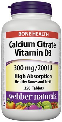 Webber Naturals Calcium Citrate ויטמין D3, 300 מ"ג / 200IU High Absorption, 350 טבליות