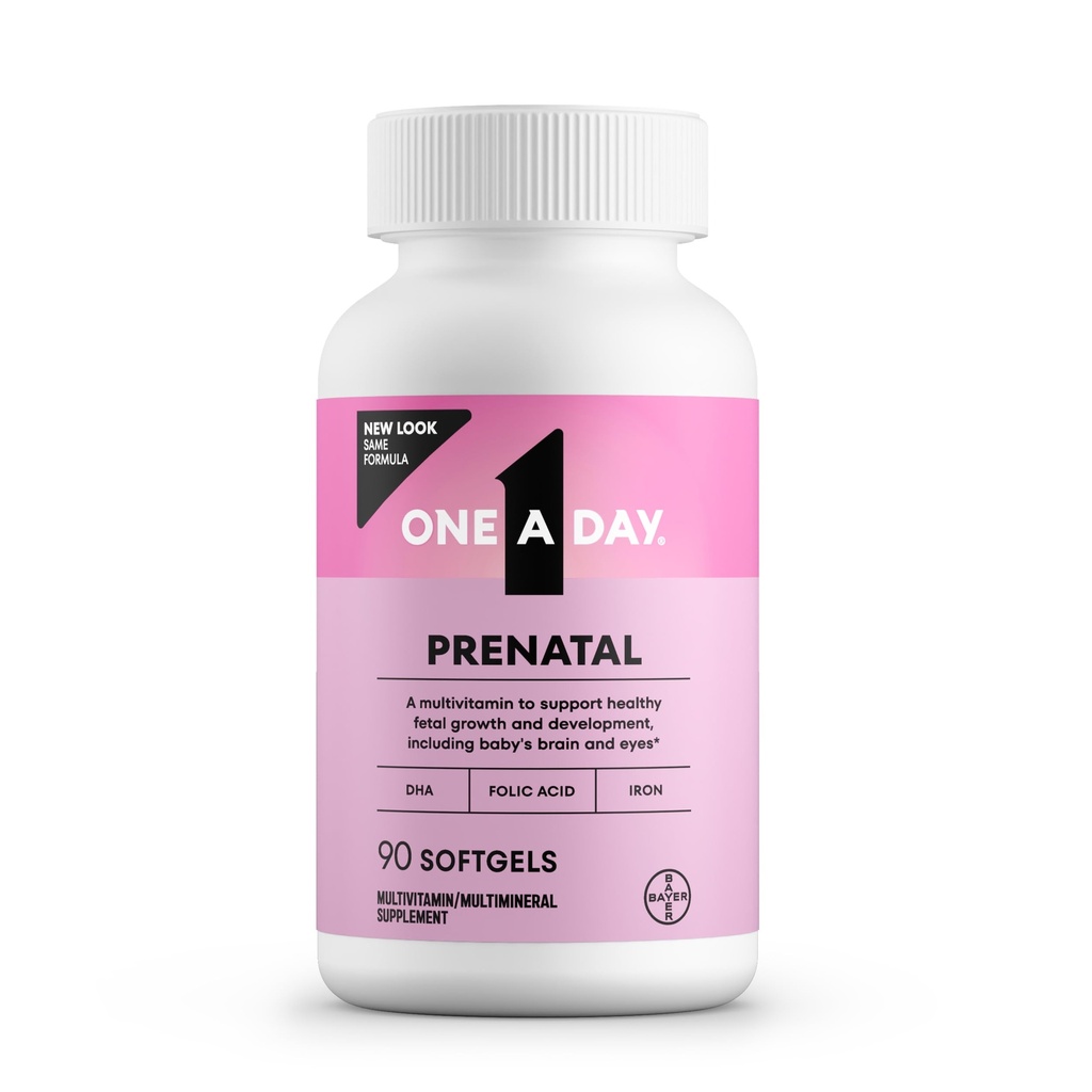 One A Day Prenatal ויטמינים - Folic Acid, Iron, אומגה 3 (DHA), ויטמין הריון לנשים, טרום לידתי Multivitamin עבור אמא תינוק תמיכה, הריון חייב להיות 90 Ct (Packaging May Vary)