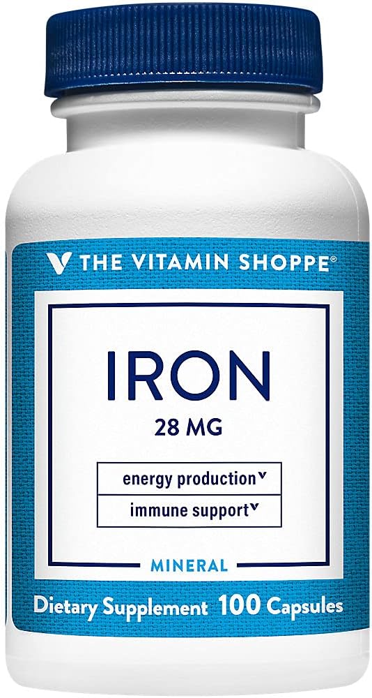 ויטמין Shoppe Iron 28G, Well Absorbed טפסים של ברזל, תומך Immune Health & אנרגיה הפקה, מינרלים חיוניים, פעם יומית (100 קפסולות)