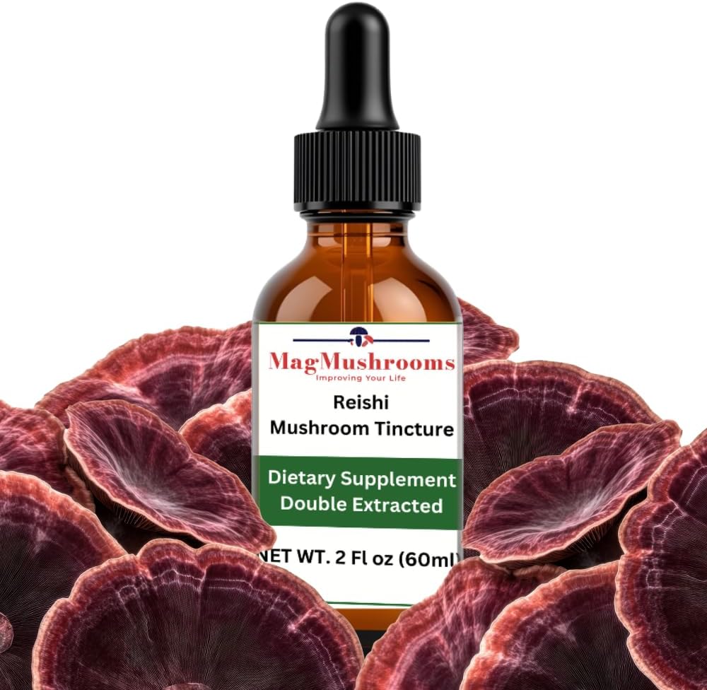 Reishi Tincture, Daily Supplement, Double Extracted for High Potency, 2 Fl oz, 60 מנות