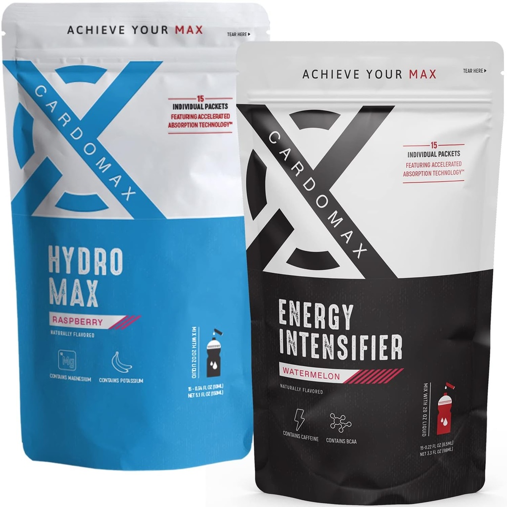 CardoMAX - Energy Intensifier (Watermelon) & hydromax נוזל הידרציה (Raspberry) 30 Packet Bundle