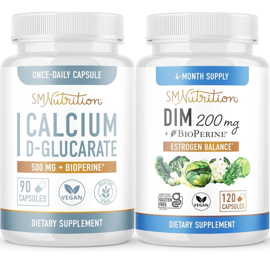 SMNutrition 200mg DIM Supplement with Calcium D-Glucarate | Hormone Balancing Bundle with DIM Diindolylmethane Capsules (120 Servings) and Vegan Gluten Free Non-GMO CDG Supplement (90 Servings)