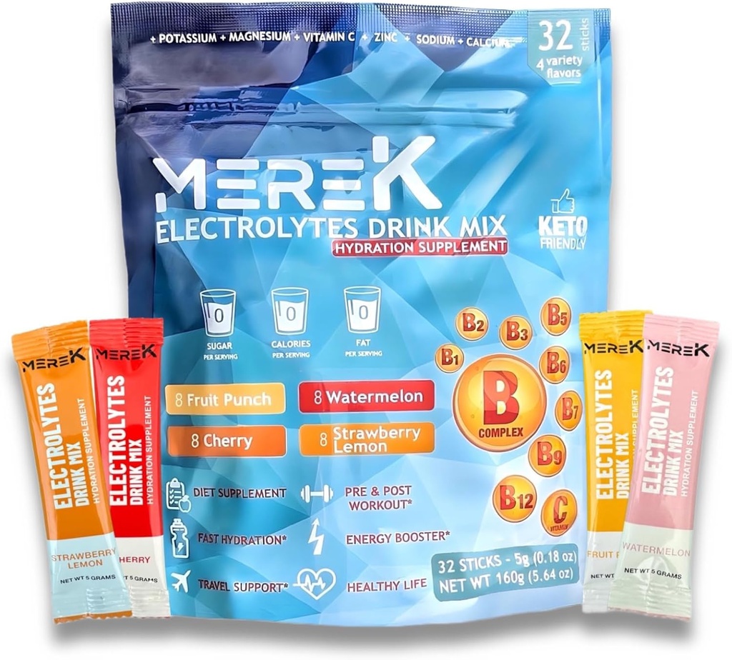 רקK Electrolyte hydrotion אבקת תוספי 32 Sachets Easy Open Single-שרת מושלם עבור Workout Essential for Daily hydrotion לא סוכר, No Calories, Keto Friendly