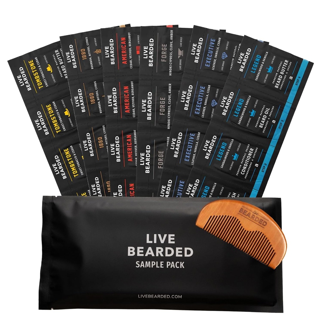Live Beared Beard Oil ו Butter Grooming Kit עם Comb, בונוס מתנה - All-Natural Ingredients Shea, Argan, Jo Joba - תמיכה צמיחה - Made in the USA