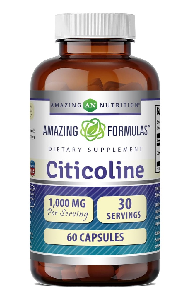 פורמולה מדהימה Citicoline תוסף | 1000 Mg Per Serve | קפסולות | Non-GMO | Gluten-Free | Made in USA (1 Pack, 60 Count)