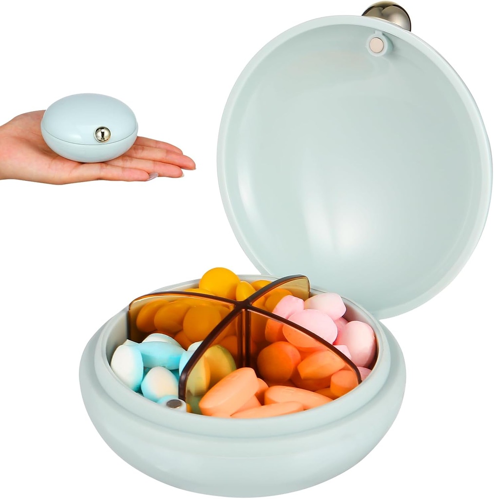 iplusmile Pill Productionser 4 Times A Day, Sweet Round Travel Containers, Portable Removable Compartments Pill Box Dispenser for Women Workplace Vacation Dailys Carrier
