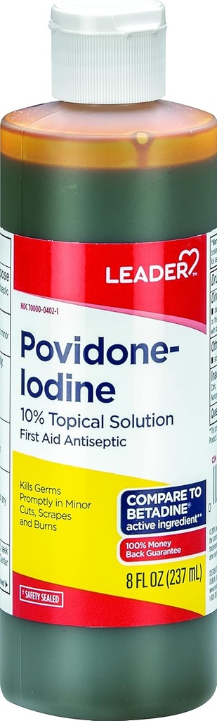 מנהיג Povidone Iodine 10% Prep פתרון USP, עזרה ראשונה אנטיסקפטית Wound ניקויser, Wound Wash, Antiseptic Soap (8 Fl Oz, Pack of 1)