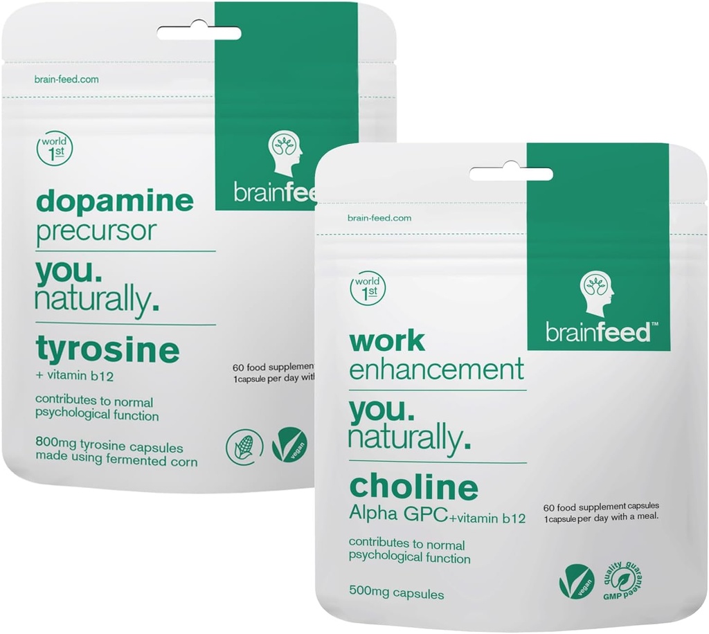 תוספי המוח לזיכרון והתמקדות | 2-Month-Supply | 800 מ"ג L tyrosine Dopamine תוספי + 500 מ"ג אלפא GPC Choline