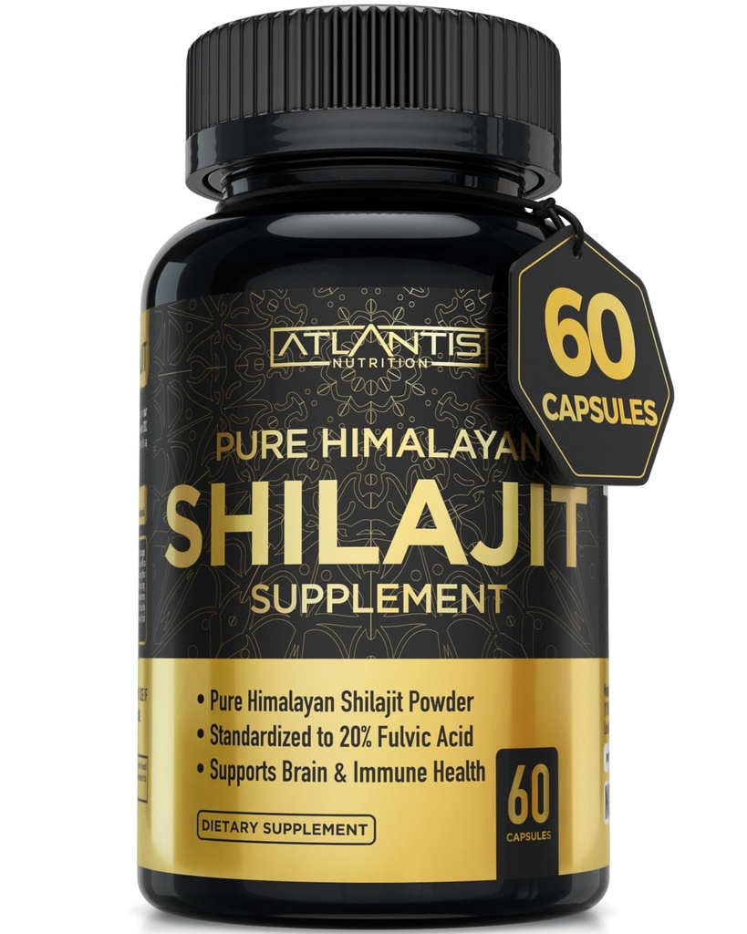 Atlantis Nutrition Himalayan Shilajit Capsules Formulated with 20% Fulvic Acid | 1000MG Per Serving — 10:1 Extract | USA Made | Himalayan Shilajit Supplement for Men & Women | 60 Capsules