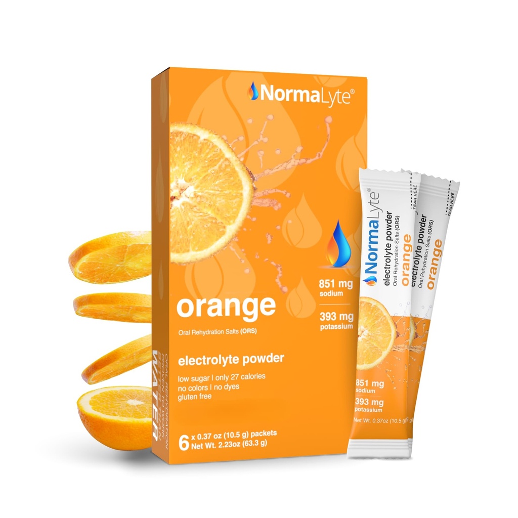 NormaLyte Orange - Electrolyte Powder Packets | Clinically Studied Electrolyte Drink Mix | 6 Count Effective Hydration Sticks