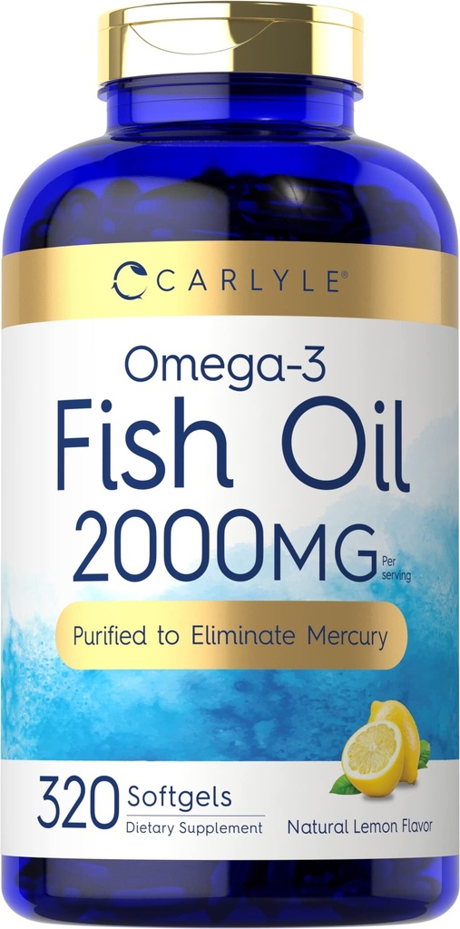 Carlyle Fish אומגה 3 תוספי מזון | 2000mg | 320 Softgels | EPA & DHA | 600mg Total אומגה 3 | Non-GMO, Gluten Free Pills
