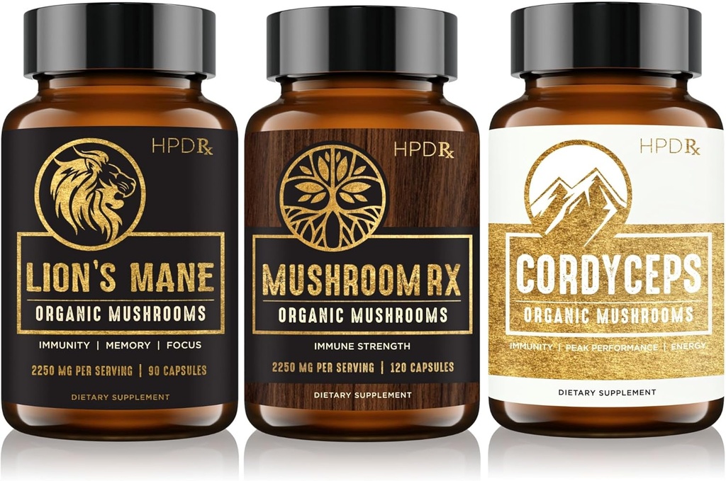 HPD Rx Organic Mushrooms Bundle | Mushroom Rx, Lions Mane & Cordyceps