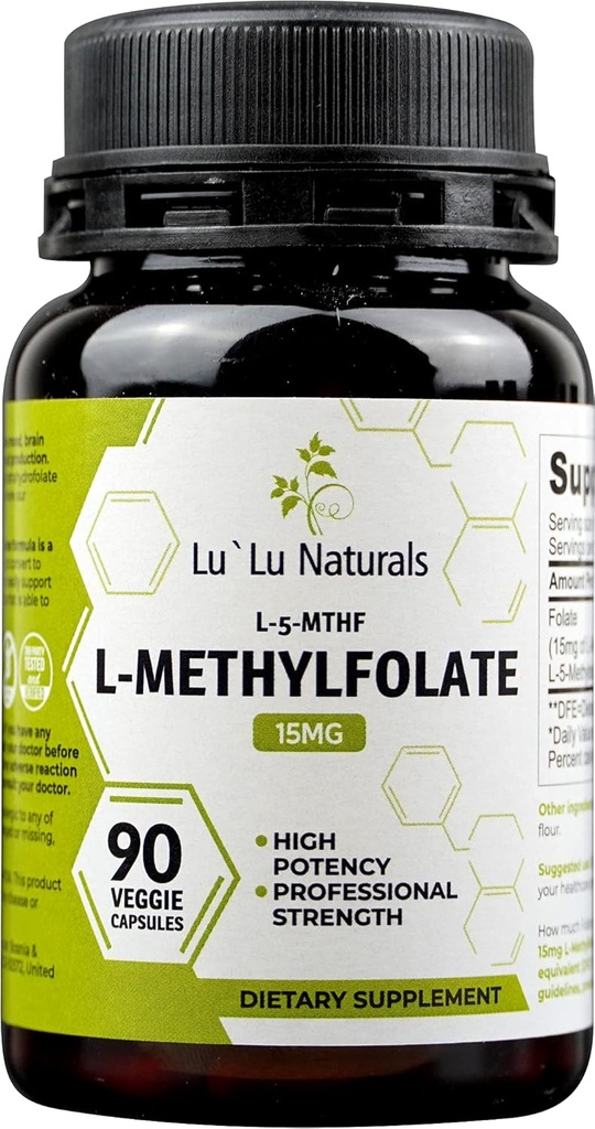 Lu'Lu Naturals L-Methylfolate 15 מ"ג אופטימיזציה והפעלה של Folic Acid. 90 Veggie Caps Methyl Folate, L-5-mfthf