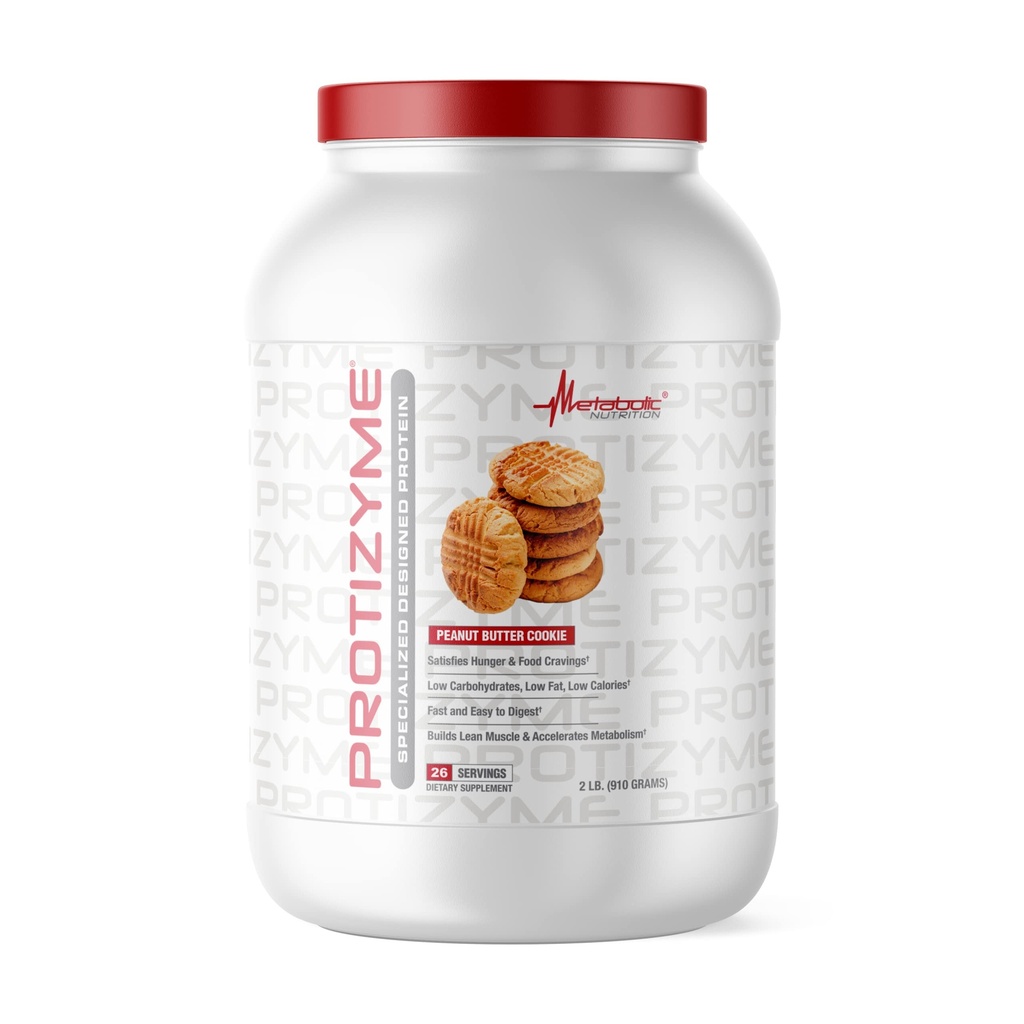 תזונה מטבולית, Protizyme, 100% אבקת חלבון Whey, חלבון גבוה, פחמימות נמוכות, שומן נמוך עם Enzymes העיכולive, 24 ויטמינים ומינרלים חיוניים, עוגת בוטנים, 2 פאונד