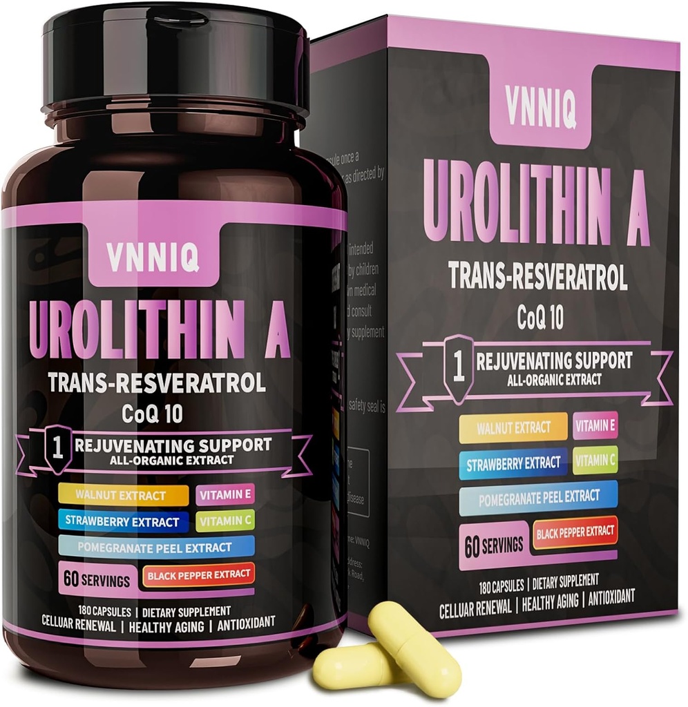 Urolithin A תוסף, 9-in-1 מורכב עם Urolithin-A, Trans-Resveratrol, CoQ10, ו -6 חומרים מזינים בסיסיים נגד הזדקנות, תומך באנטי-Aging, תיקון תאים, אנרגיה להתמקד -180 קפסולות