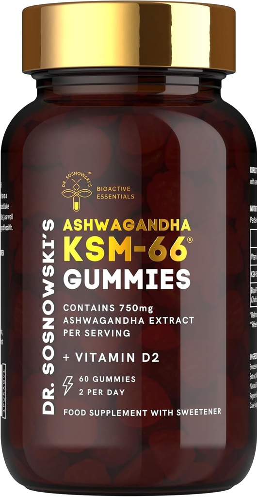 Dr Sosnowski's BioActive KSM-66 Ashwagandhamies | 750mg Ashwagandha Extract with ויטמין D2 (60 מסטיקנים)