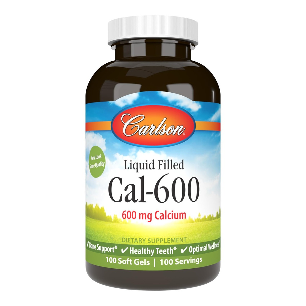 קרלסון - Cal-600, 600 מ"ג Calcium, תמיכה בעצמות, שיניים בריאות ואופטימיות בריאות, 100 Softgels