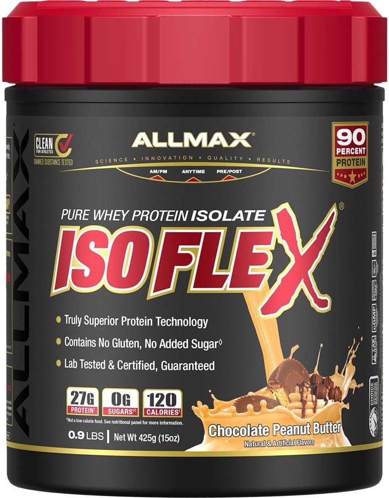 AllMAX Nutrition ISOFLEX Whey חלבון Isolate, שוקולד בוטנים רטוב - 0.9 lb - 27 גרמות של חלבון Per Scoop - Zero & Sugar - 99% Lactose חינם - Gluten Free & Soy חינם - Approx. 15 משרתים