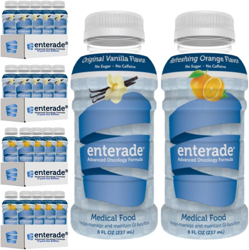 Enterade AO 48 בקבוקי אורנג' ו- Vanilla Bundle, במיוחד פורמולה כדי להפחית את השפעות הטיפול GI Side Effects, 8oz Orange (2 Packs of 12) + 8oz vanilla (2 Packs of 12)