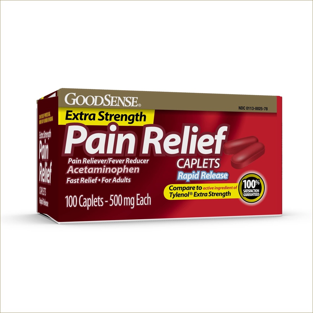GoodSense Rapid Release Pain Relief, Acetaminophen Caplets 500 מ"ג, תוספת כוח כאב Reliever ו- Fever מופחת, 100 Count