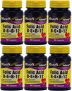 תוספי ויטמינים Folic Acid B-6 & B12 בריאות הלב פורמולה 90 טבליות עבור חבילת בקבוק של 6 סך 540 טבליות