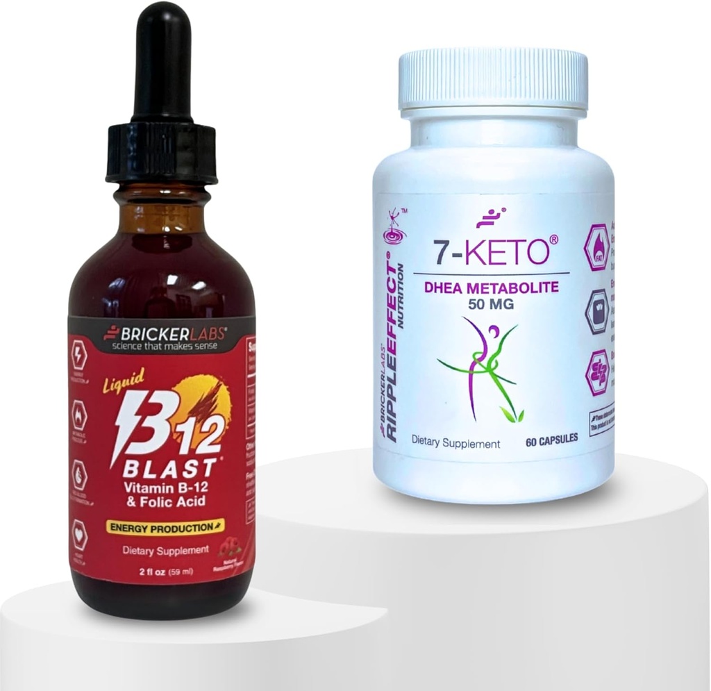 Bricker Labs B-12 Blast נוזל ויטמין B-12 + 7-Keto DHEA Metabolite 50 מ"ג - Active Life: Energy and Weight Management תוסף בונדלס