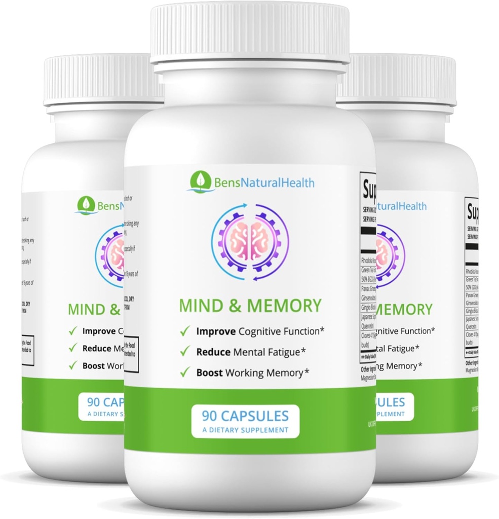 בריאות הנפש והזיכרון הטבעי של בן, Nootropic Brain Support with Rhodiola, תה ירוק, Cloves & Quercetin, 90 קפסולות, 3 Pack