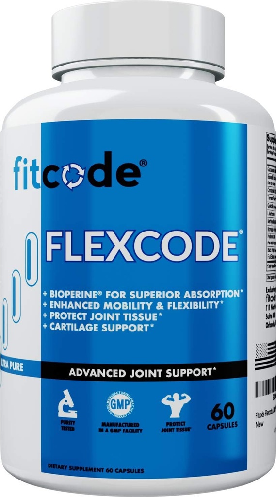 תואם Flexcode Ultra Premium תמיכה משותפת, Glucosamine, Turmeric, MSM, Chondroitin, Hyaluronic Acid, Gluten-Free, עבור גברים ונשים (30 משרתים)