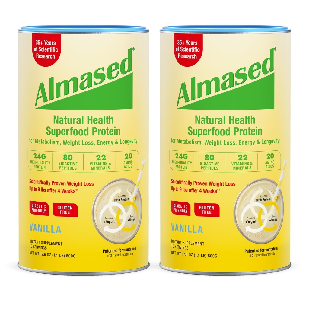 Alansed Vanilla Meal שקד - נמוך-Glycemic High Plant Base חלבון אבקה-תזונה של תמיכה במשקל תזונה - Vanilla Flavor - 17.6 oz (1.1 פאונד (2 Pack)